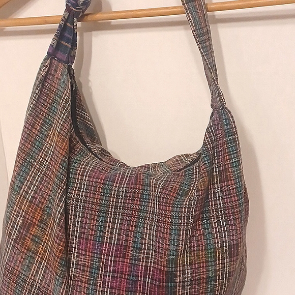 Embroidered Hobo Bag Crossbody Floral and Plaid BOHO Bohemian - Picture 2 of 7